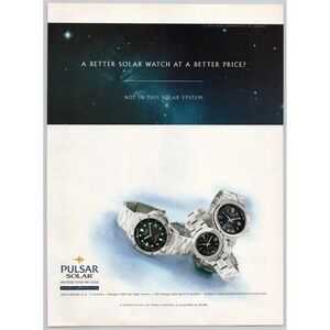 Pulsar Solar Watch Space Theme Solar Powered Charge Vintage Print Ad 1998